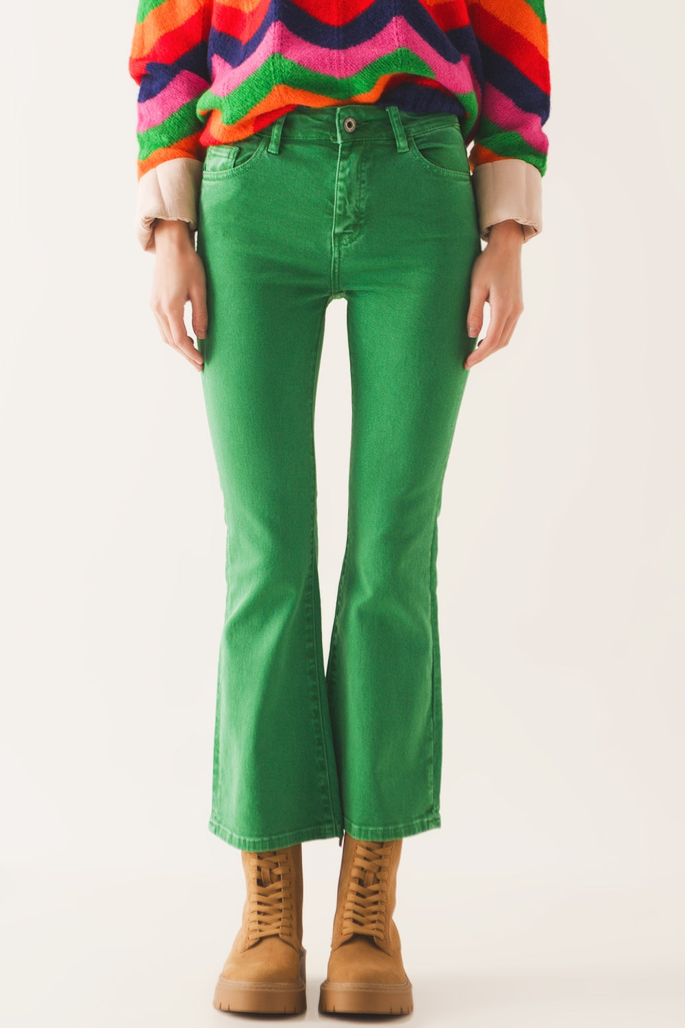 Groene High Waist Flare Jeans