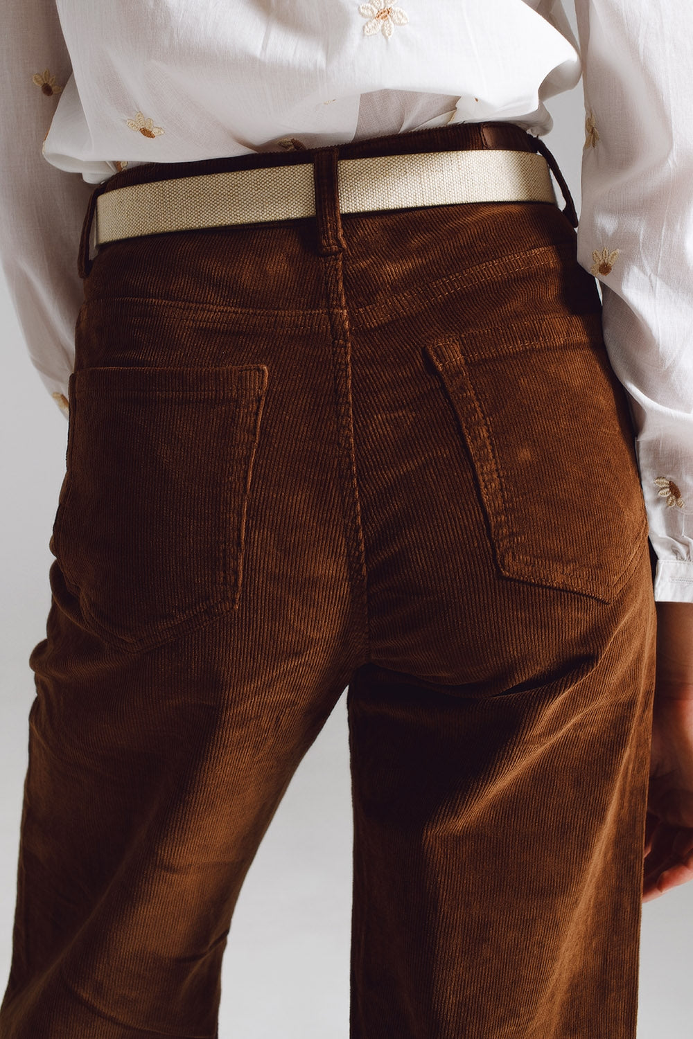 Trendy Cropped Ribbroek in Bruin