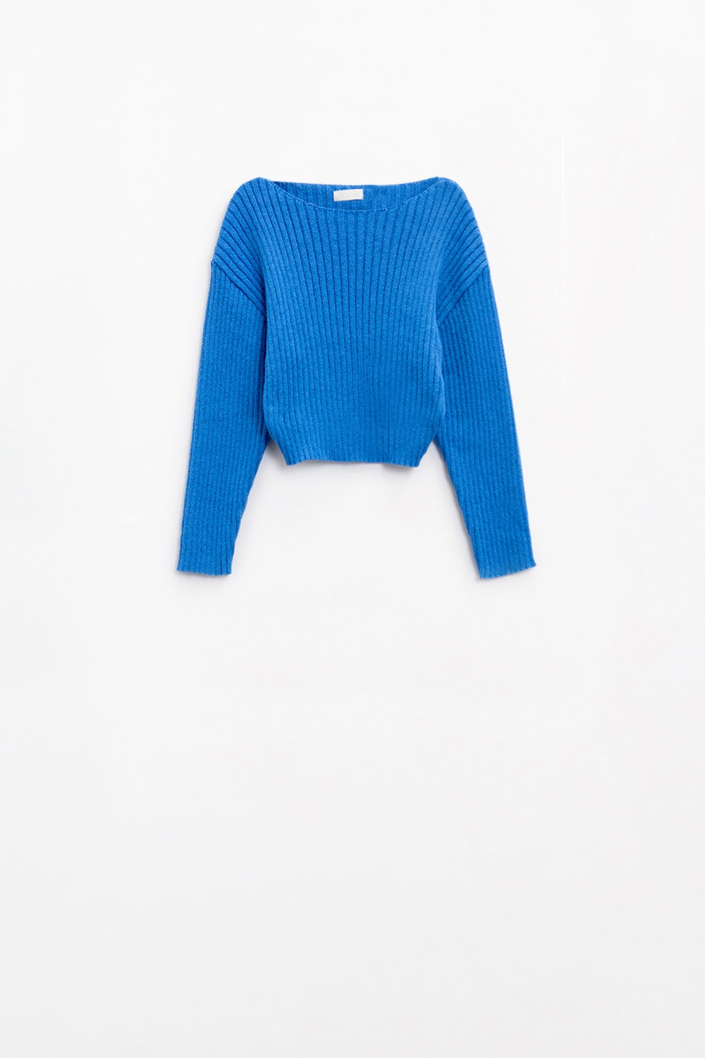 Ribbed Boat Neck Sweater in Blauw