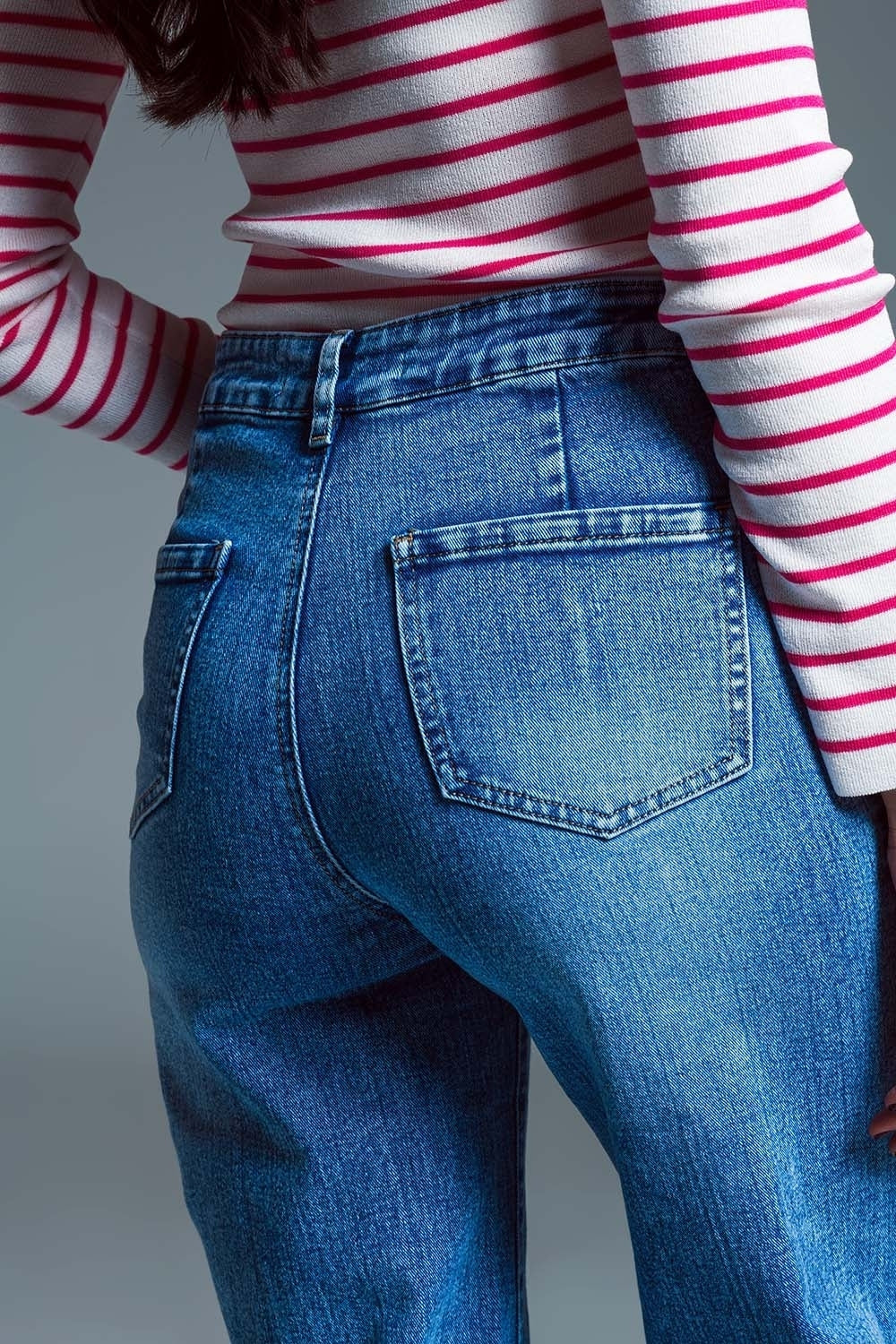Low waist jeans met wijde pijpe en marine-stijl voorkzakken