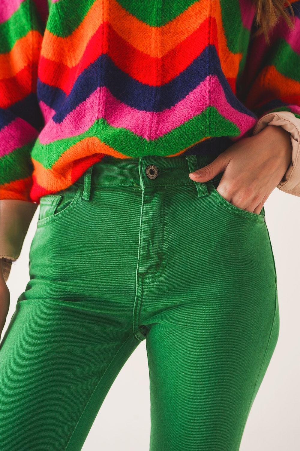 Groene High Waist Flare Jeans