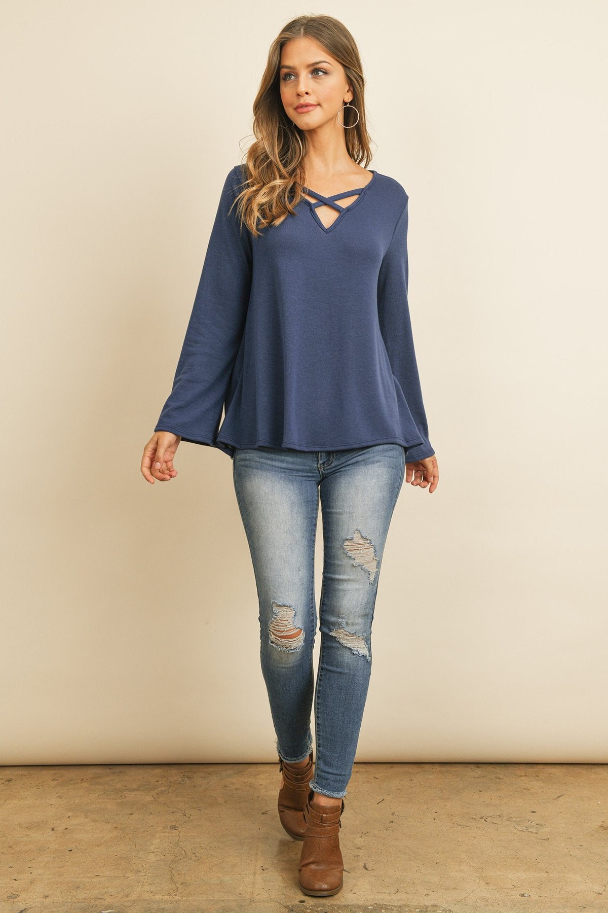 Hacci-top met lange mouwen en hals