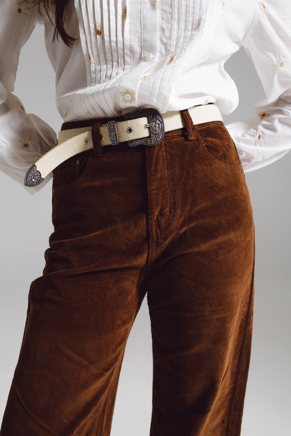 Trendy Cropped Ribbroek in Bruin