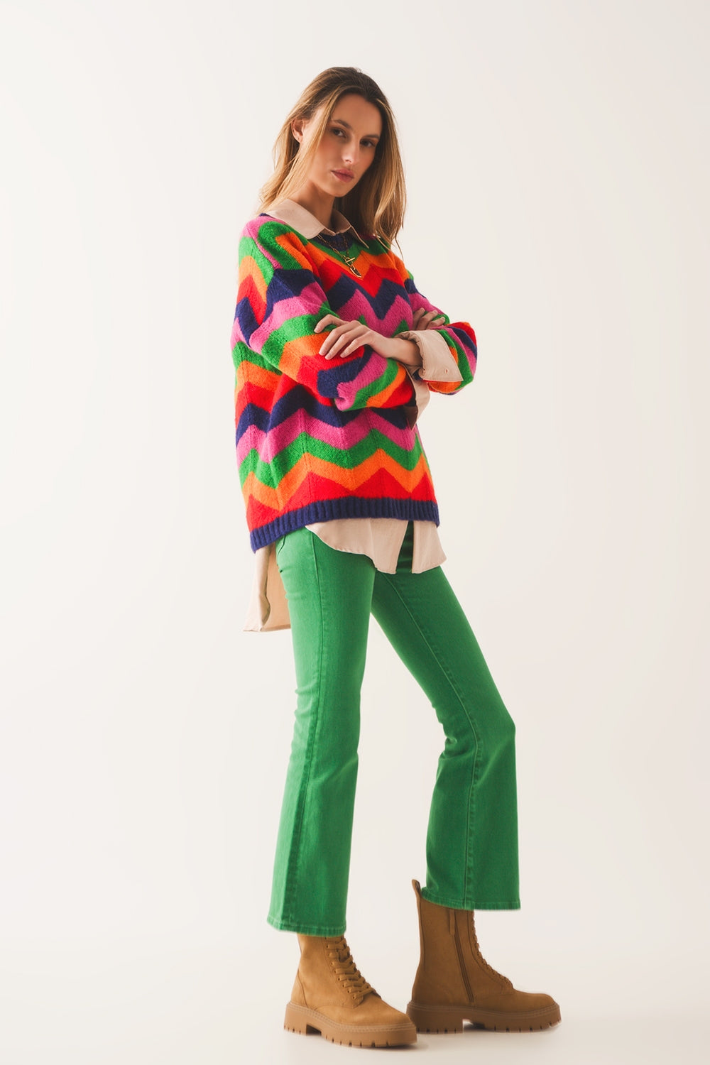 Groene High Waist Flare Jeans