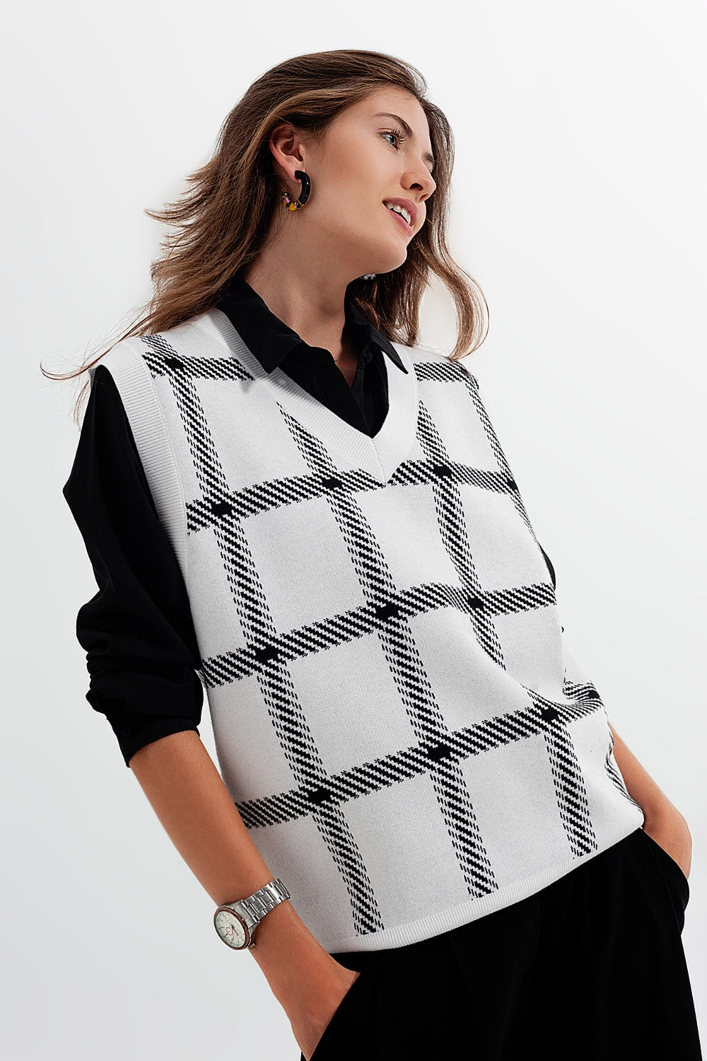 Gebreid Vest met Groot Ruitpatroon