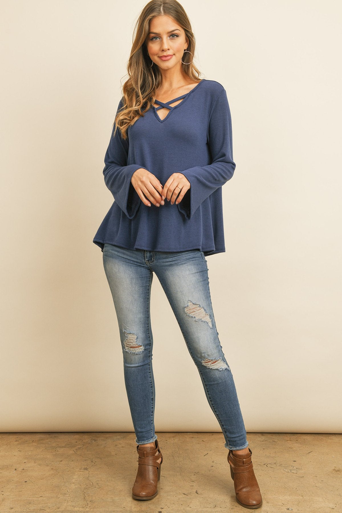 Hacci-top met lange mouwen en hals