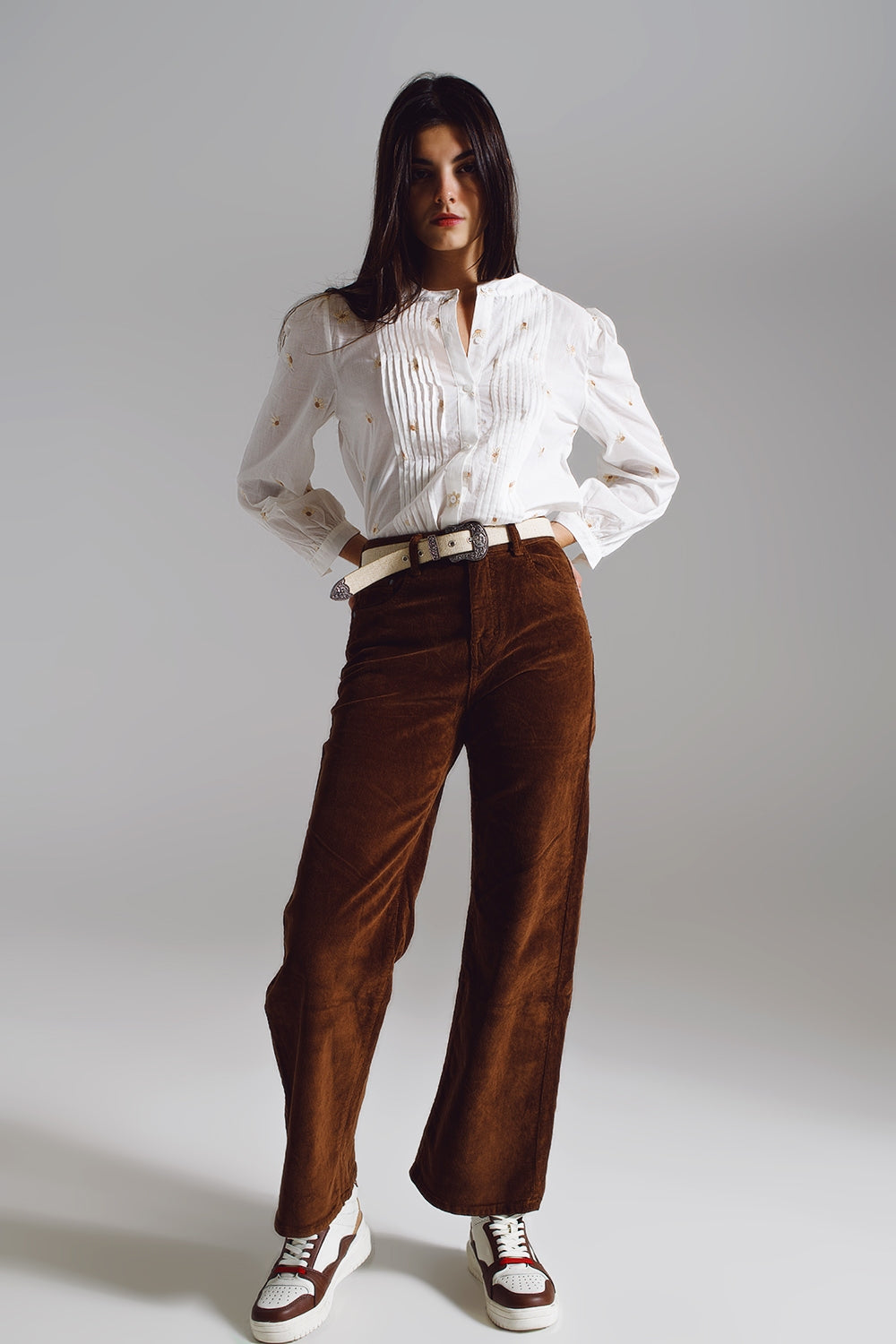 Trendy Cropped Ribbroek in Bruin