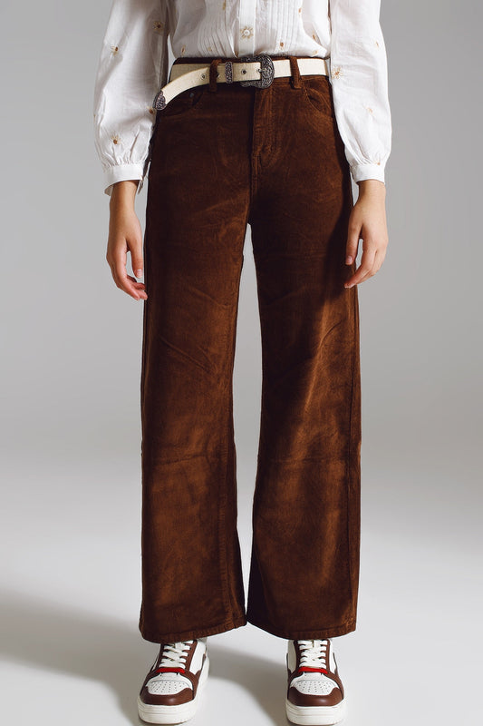 Trendy Cropped Ribbroek in Bruin