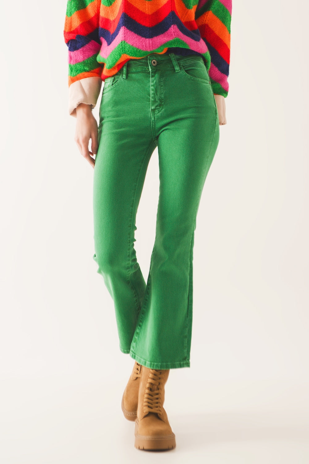 Groene High Waist Flare Jeans