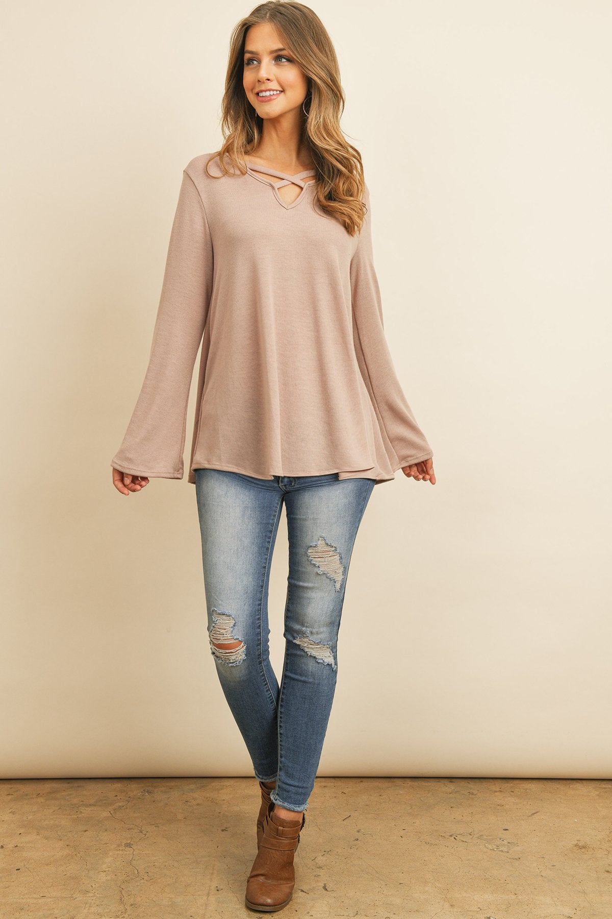 Hacci-top met lange mouwen en hals