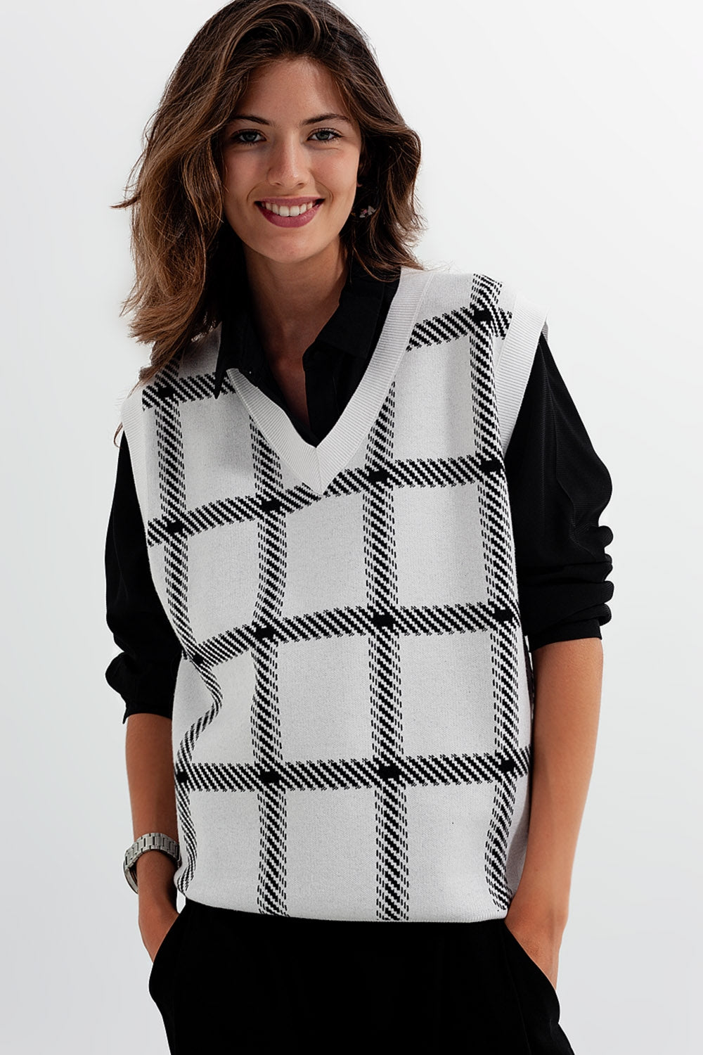 Gebreid Vest met Groot Ruitpatroon